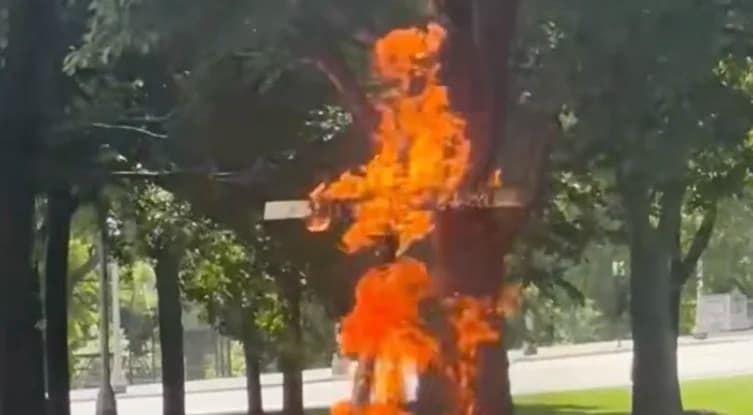 Pánico en parque de Chicago por enorme cruz en llamas